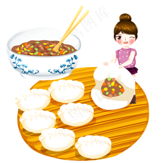 秋天丰收包饺子吃饺子png透明底