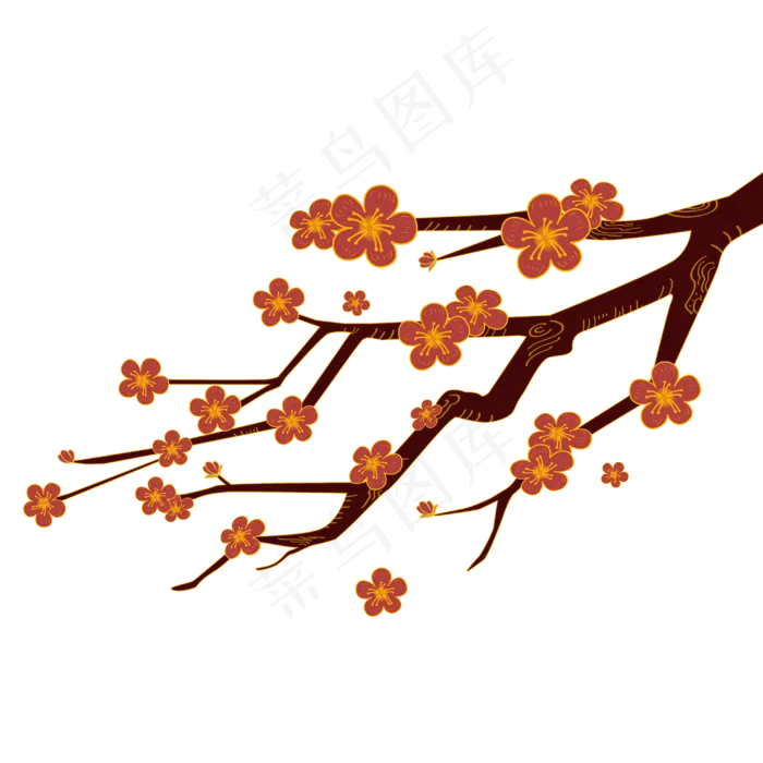 国潮红梅梅花(3000X3000(DPI:300))psd模版下载