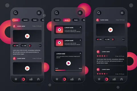 用于手机app移动应用程序appui ux gui屏幕集的视频管glassmorphic design Neummorphic元素套件