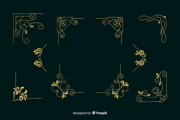 深绿色背景的金色边框装饰系列