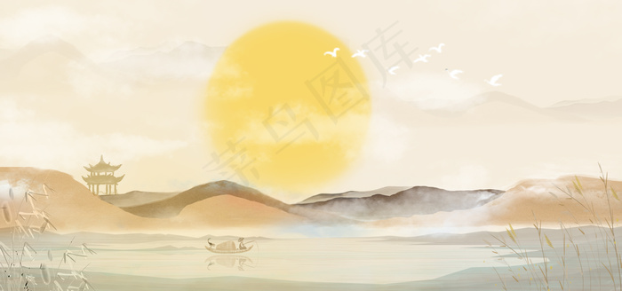 简约古风水墨中秋节背景