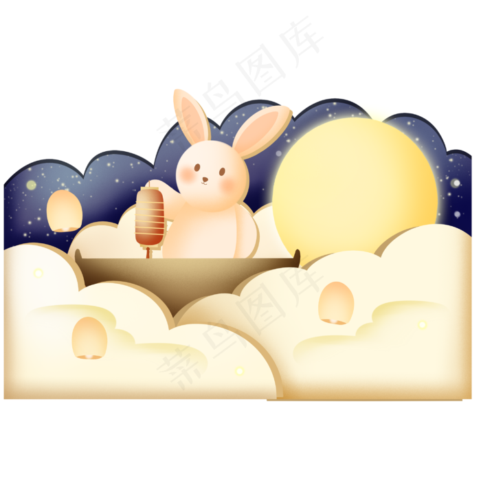 中秋节夜空的玉兔(3000X3000(DPI:300))psd模版下载