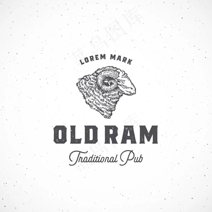 旧公羊酒吧抽象标志，符号或标志模板。eps,ai矢量模版下载