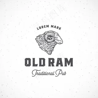 旧公羊酒吧抽象标志，符号或标志模板。