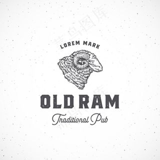 旧公羊酒吧抽象标志，符号或标志模板。