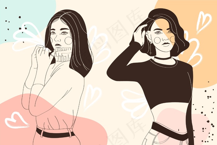 优雅线条艺术风格的女性