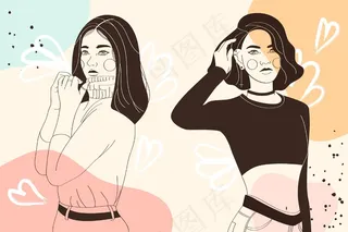 优雅线条艺术风格的女性