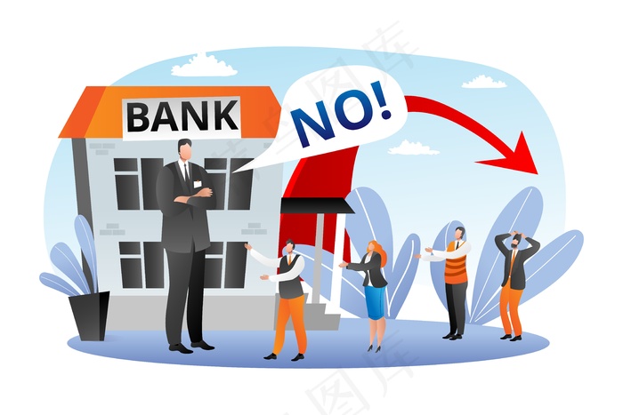 银行金融危机，经济衰退的例证。没有贷款和信贷融资，商业银行。银行融资失败的概念，经济融资股票。投资，萧条。