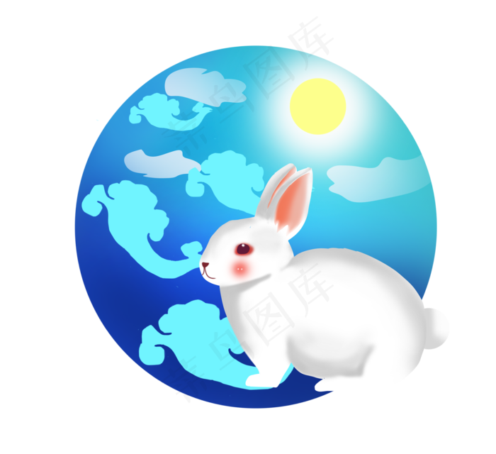 蓝色月球玉兔(2189X2000(DPI:300))psd模版下载