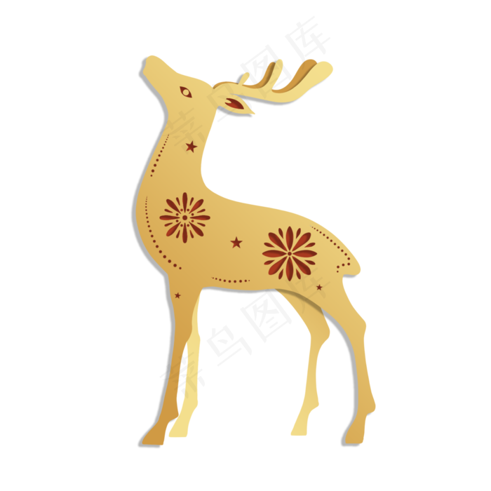 剪纸风金色麋鹿