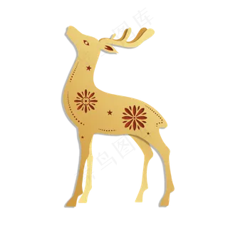 剪纸风金色麋鹿