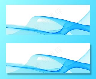白色背景上现代飘逸的蓝色波浪横幅banner