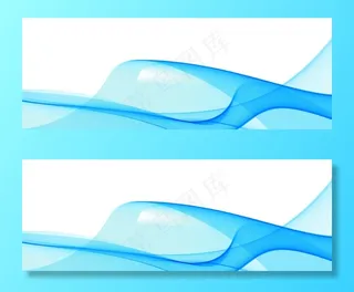 白色背景上现代飘逸的蓝色波浪横幅banner