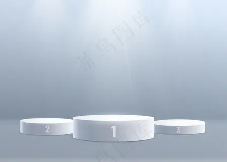 3d讲台背景，上面有灯光。第一，第二和第三名。数字名称。