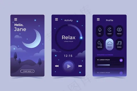 平面设计冥想应用程序集