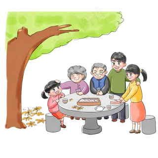 重阳节全家团圆登高卡通手绘一家