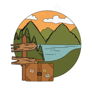 带松树的木制箭头指南标签