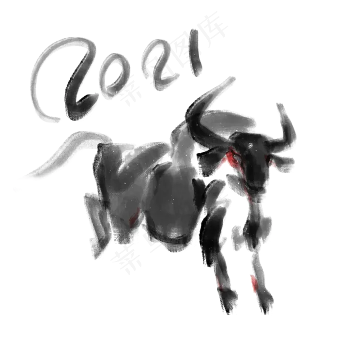 2021水墨风牛年(2000X2000(DPI:300))psd模版下载
