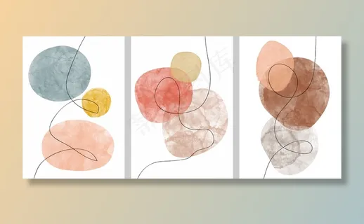 一套创意极简手绘。抽象艺术背景。