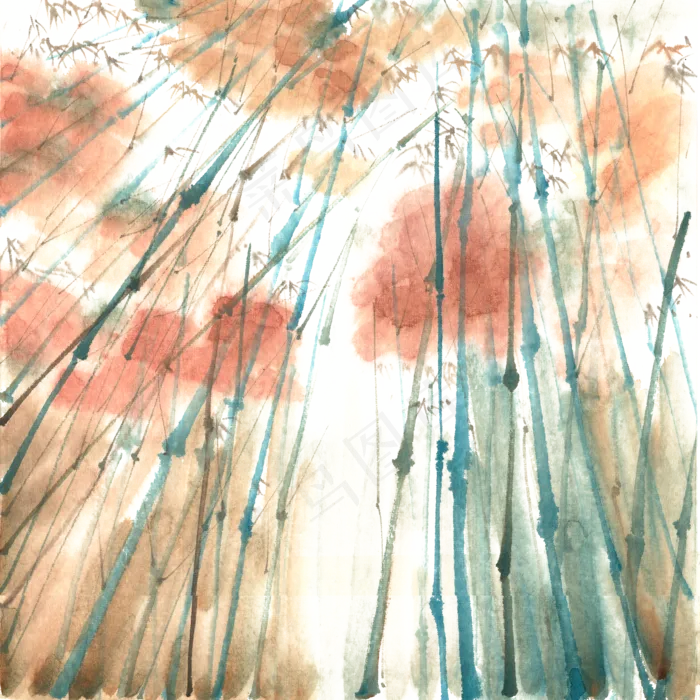 秋天的竹林水墨画PNG免抠素材(3545X5315(DPI:300))psd模版下载