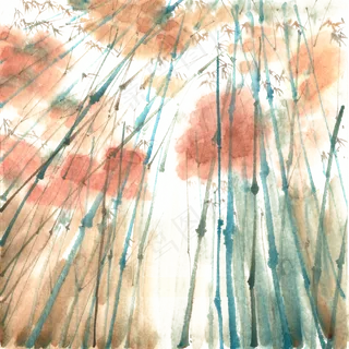 秋天的竹林水墨画PNG免抠素材