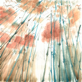 秋天的竹林水墨画PNG免抠素材