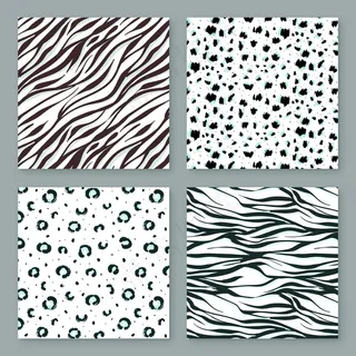 方形无缝黑白动物印花图案