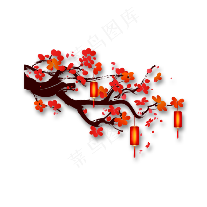 红色剪纸风梅花灯笼(2000X2000(DPI:200))psd模版下载