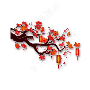 红色剪纸风梅花灯笼