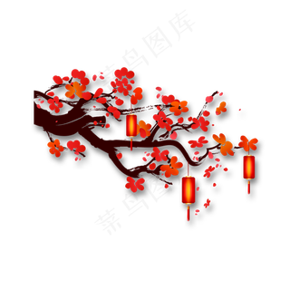 红色剪纸风梅花灯笼