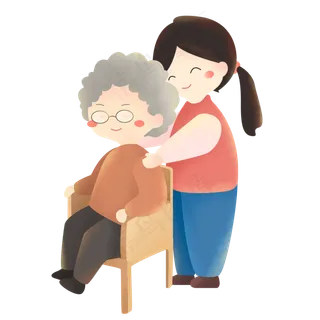 手绘扁平女孩给奶奶捶背元素