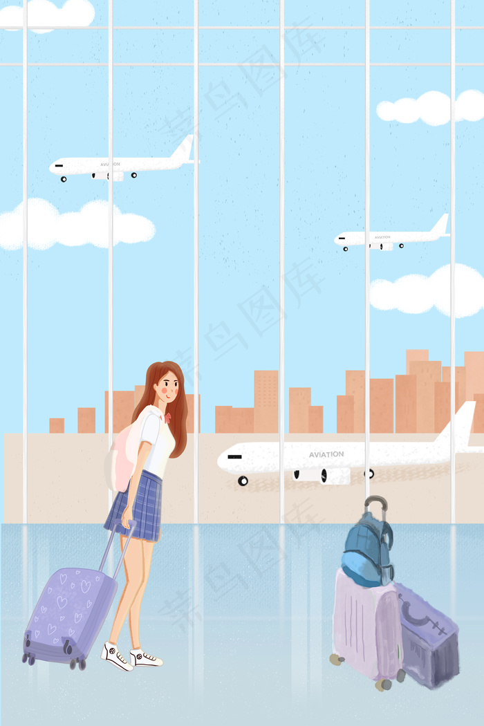 小长假返程机场女孩行李海报
