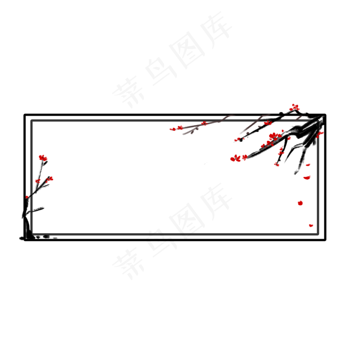 水墨古风方形矩形梅花花卉边框(2000X2000(DPI:300))psd模版下载
