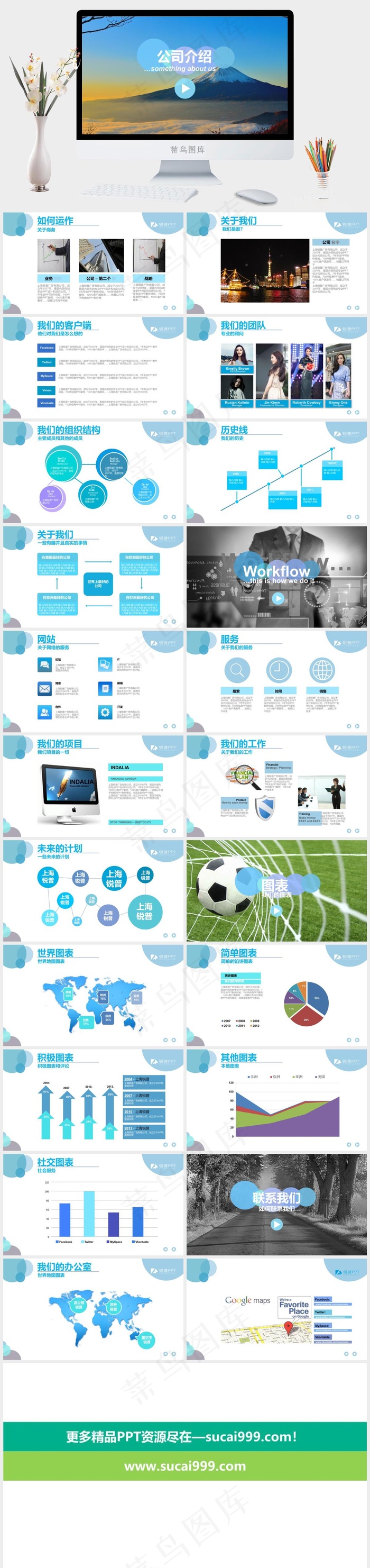 公司介绍商务创意蓝色实景风PPT模板