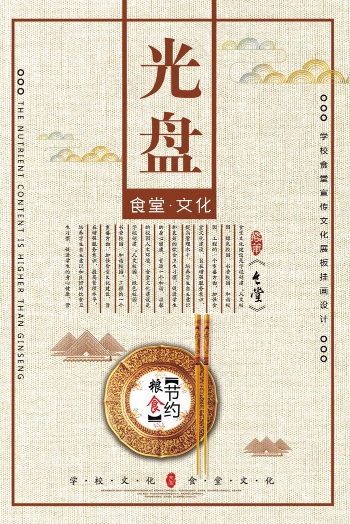 校园餐厅食堂挂画标语海报反对浪费节约粮食