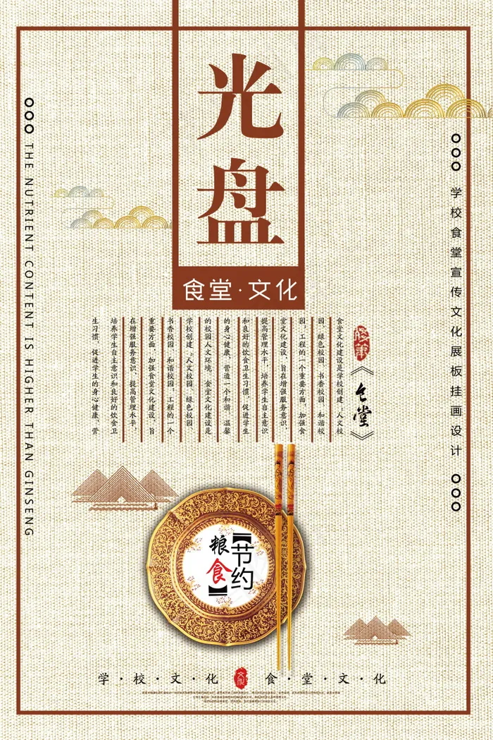 校园餐厅食堂挂画标语海报反对浪费节约粮食psd模版下载