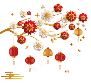 红色新年梅花树灯笼立体剪纸