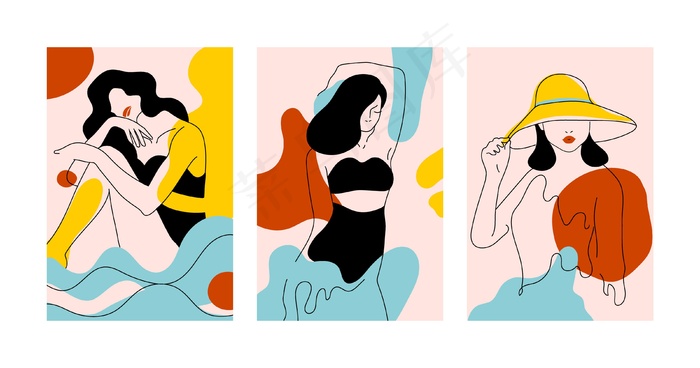 优雅线条中的女性艺术风格理念eps,ai矢量模版下载