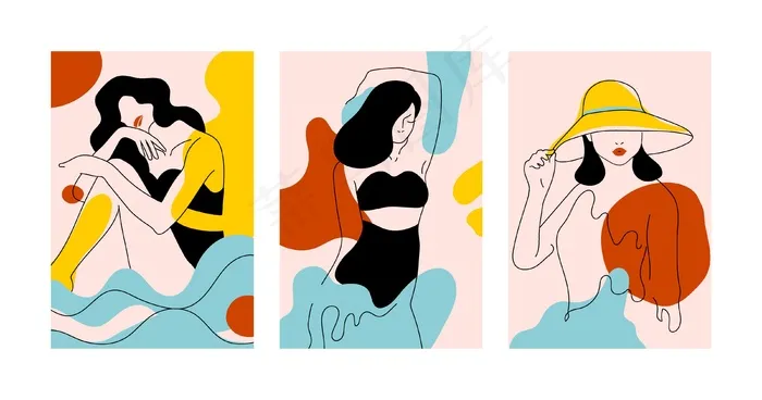 优雅线条中的女性艺术风格理念eps,ai矢量模版下载