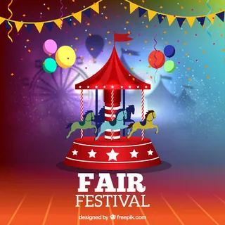 带旋转木马的彩色公平背景