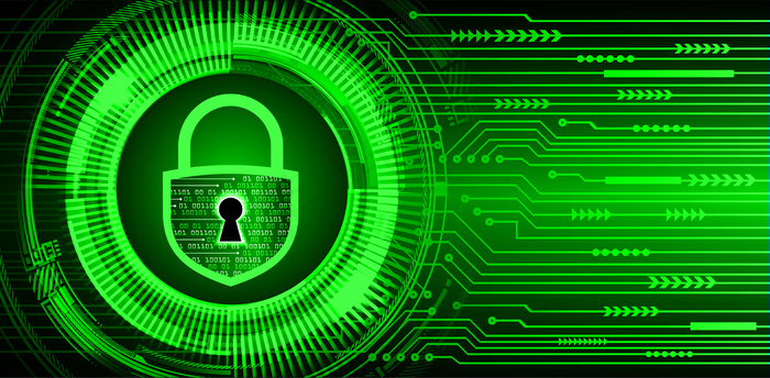 数字背景上的封闭式挂锁，网络安全