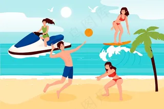 沙滩上的夏日运动爱好者