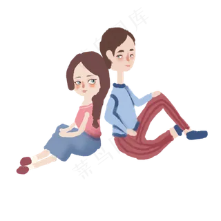 收手绘卡通情侣有爱背靠背元素