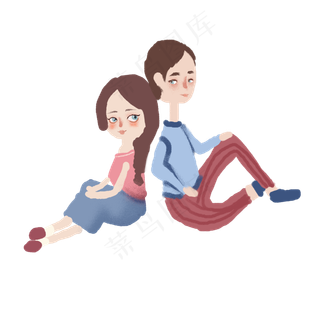 收手绘卡通情侣有爱背靠背元素