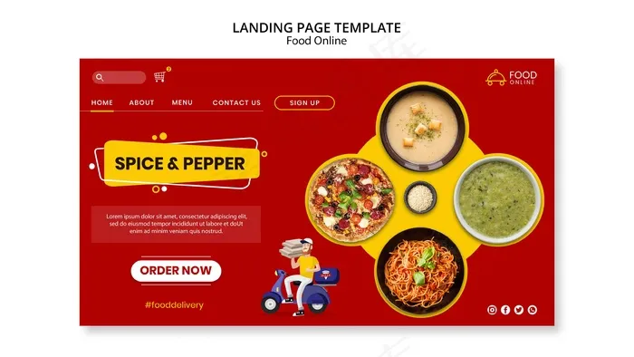 美食在线概念登陆页面模型样机psd模版下载