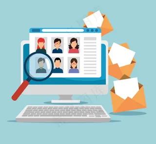 带信息和放大镜的计算机网站技术