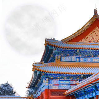 中秋故宫屋檐月光景色