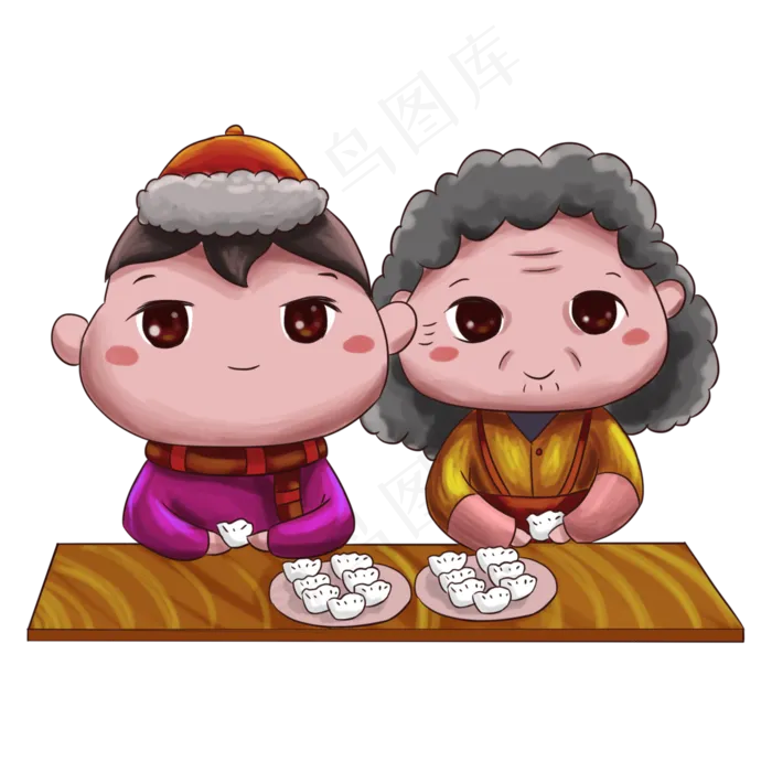 立冬和家人包饺子手绘(2000X2000(DPI:300))psd模版下载