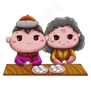 立冬和家人包饺子手绘