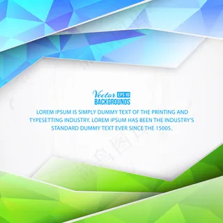 带有示例tex模板的绿色和蓝色抽象三角形背景